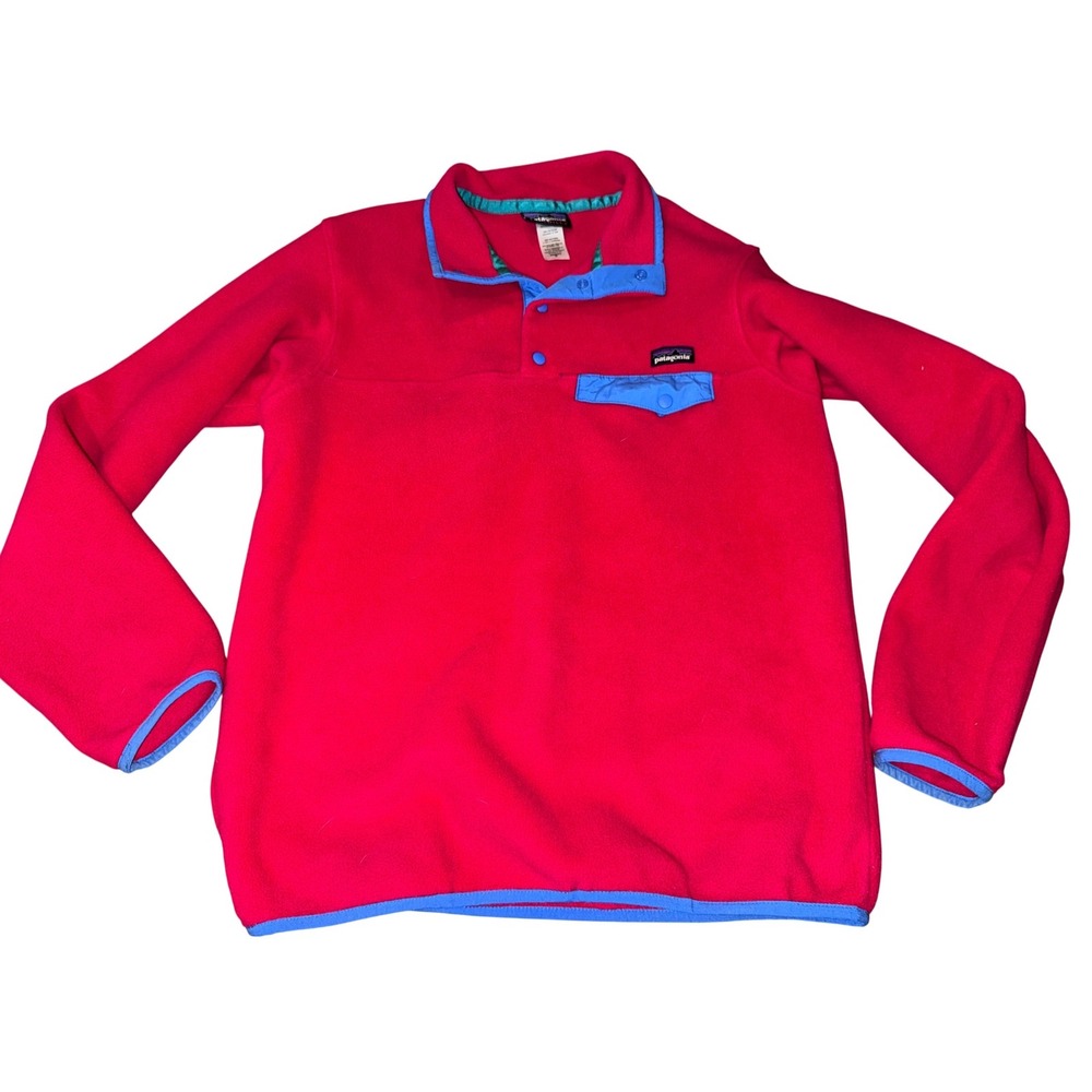Patagonia Synchilla Snap-T Fleece Pullover Red Blue Womens Medium